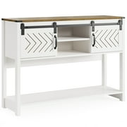 CozyHom Console Table With Storages&Shelves, Side Entryway Table With Sliding Barn Doors for Office, Bedroom, White-Brown