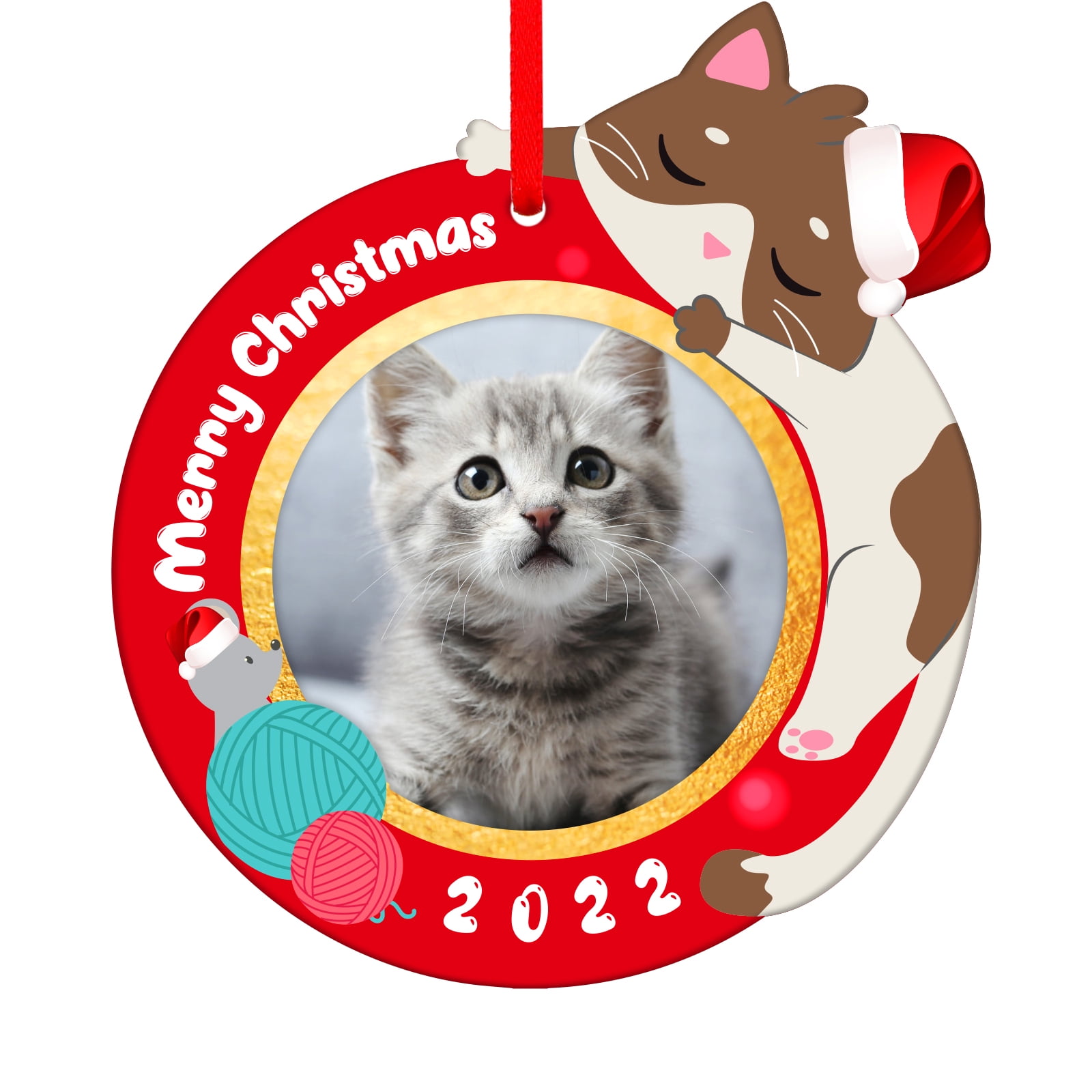 WaaHome Cat Christmas Ornaments 2022 Cat Picture Frame Ornaments for