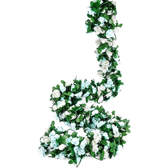 Xiao Hua 8 Pack 65 FT Flower Garland Decorations Plastic Artificial Flowers for Wedding Decoration White blue