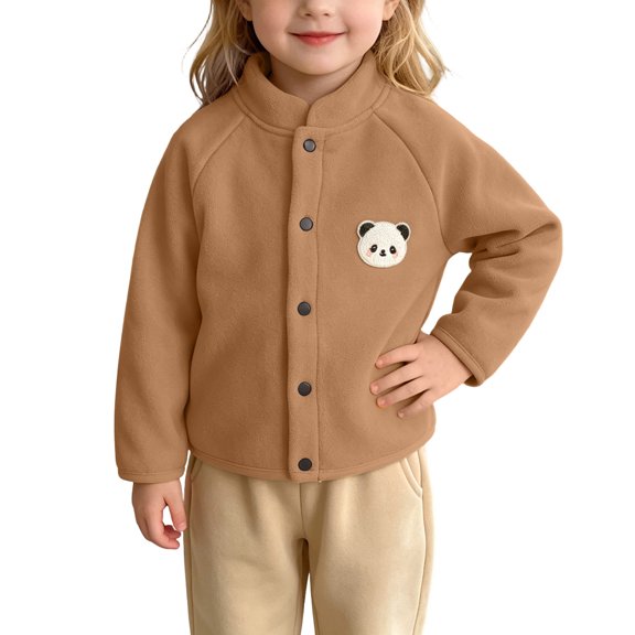 Gamivast Toddler Kids Fleece Jacket Panda Embroidered Snap Button Front Coat with Stand Collar and Raglan Sleeves Soft Warm Casual Outerwear for Boys Girls School Travel and Outdoor Play 6 Months