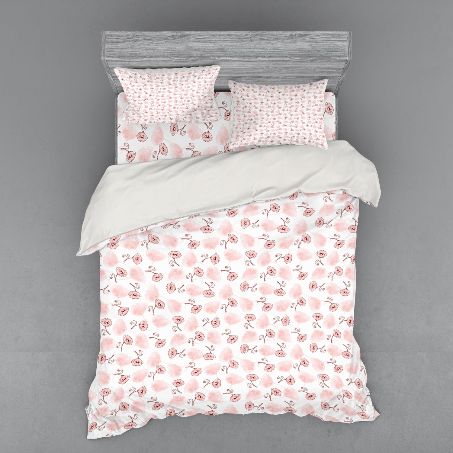 Floral Duvet Cover Set, Romantic Inspirational Vintage Style Medley of Tiny Poppy Flowers