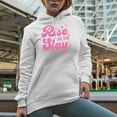 thumbnail image 2 of Rise and Slay, Pink Text Girl Quote Merch Gift, White Hooded Sweatshirt or Hoodie, XL, 2 of 5