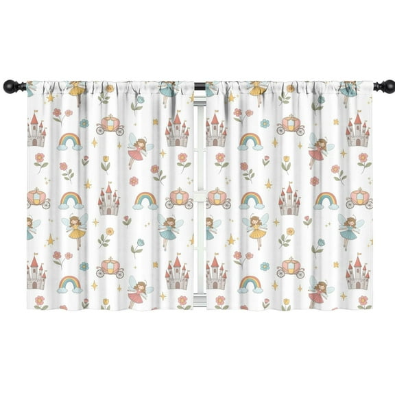 Blackout Kids Curtains,White Fairy Castle Pattern Childrens Insulated Curtains Set Of 2,Bedroom Essentials,Toddler Room Decor 42"x54"