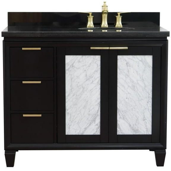 Pemberly Row 43" Solid Wood Vanity with Right Oval Sink in Blue/Black Galaxy