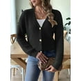 thumbnail image 4 of Womens Cardigan Sweater Fall Winter Fuzzy Button Up Long Sleeve V Neck Soft Chunky Knit Cardigan Black S, 4 of 6