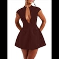 thumbnail image 1 of Vestido Mini de Verano Sexy para Mujer, con Mangas , Escote en V Profundo y Cremallera, Corte A, Ajustado, para Fiesta Marrón Rojizo S, 1 of 7
