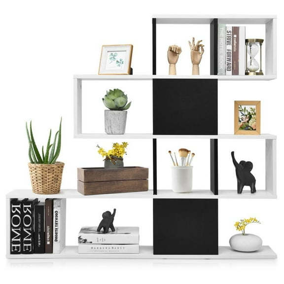 YYAo Bookshelf, Bookcase,Storage Flower Shelf Plant Display Shelf,5-Tier Bookshelf Corner Ladder Bookcase with Storage Rack-Black & White