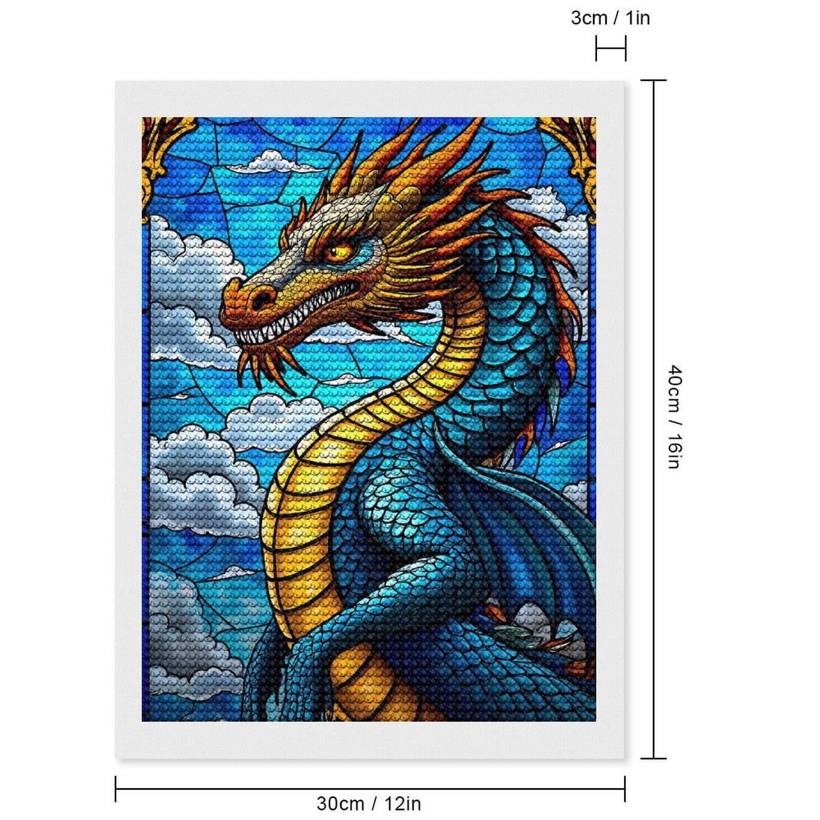 Diamond Art Kits for Adults, Stained Glass Dragon Fantasy Art 5D Diamond Painting Kits for Adults Beginners, DIY Full Drill Diamond Painting, Gem Art and Crafts 12x16