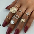 thumbnail image 3 of Womens Gold Plated Ring Set 8 Piece Exaggerated Irregular Full Diamond Two Tone Design Geometric Alloy Rings Collection, 3 of 6