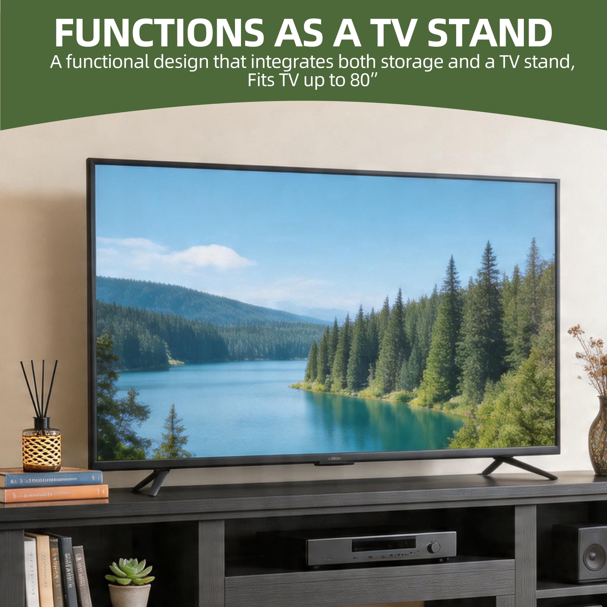 Uforic 70"W Farmhouse TV Stand, Adjustable Shelf Entertainment Center for 75/80 Inch TVs, Black