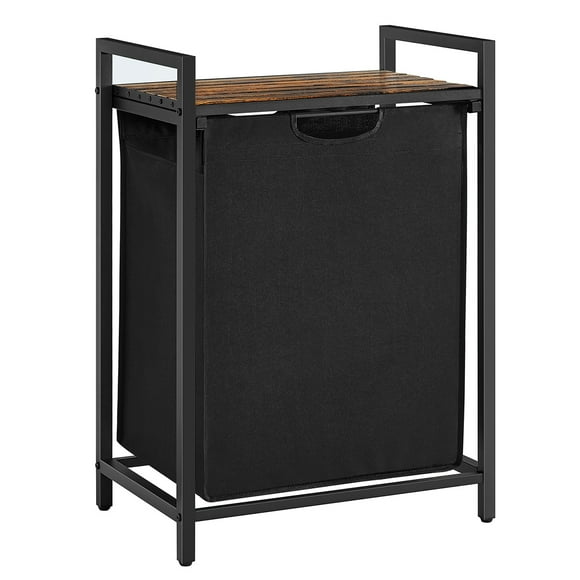 VASAGLE Panier à Linge, Panier à Linge, Trieur à Linge avec Sac Coulissant et Amovible, Étagère, Cadre en Métal, 17,2 Gallons (65 L), 19,7 x 13 x 28,4 Pouces, Brun Rustique et Noir