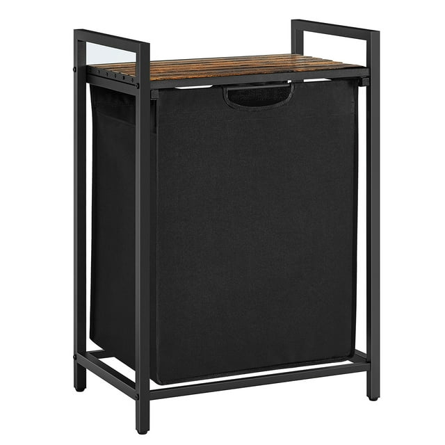 VASAGLE Laundry Hamper, Laundry Basket, Laundry Sorter with Pull-Out and Removable Bag, Shelf, Metal Frame, 17.2 Gallons (65L), 19.7 x 13 x 28.4 Inches, Rustic Brown and Black