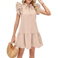 thumbnail image 4 of UVN Summer Dresses for Women Ruffle Short Sleeve V Neck Drawstring Dress Loose A Line Beach Sundress, 4 of 8