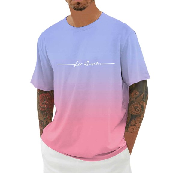 Krdevn Men's Oversized T Shirt Crew Neck Short Sleeve T Shirt with Gradient City Print Basic Shirts Men Loose Casual Shirts Sports Shirts,XS