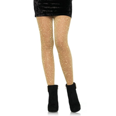 Jeffery's Christmas Tights Leg Avenue Women's Lurex Sparkly Shiny Glitter Footed Tights, Gold, 1-Pair ()