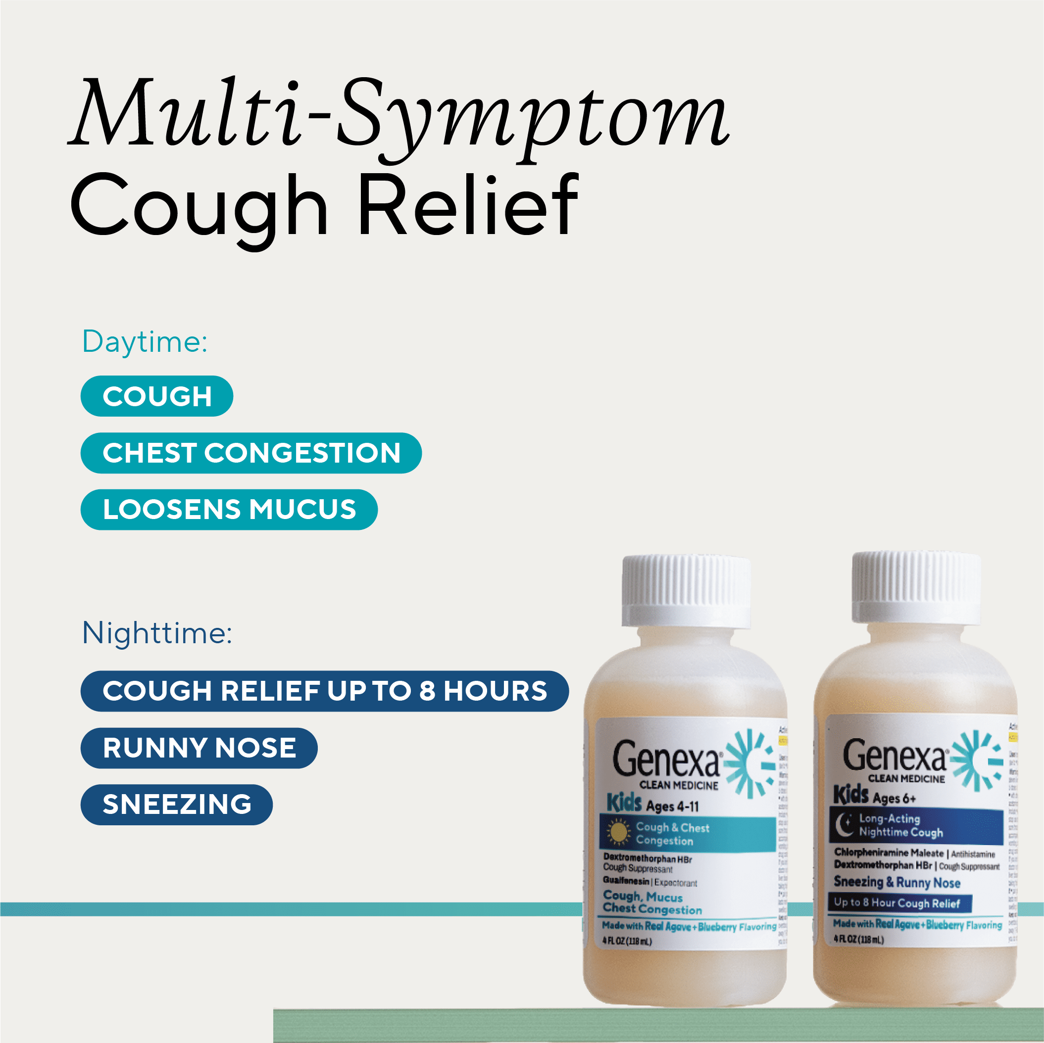 Genexa Kids' Day & Night Cough Combo Pack, Kids 6+, Blueberry Flavor, 4 fl oz
