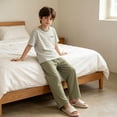 thumbnail image 4 of Cethrio Boys' Pajama Sets Short Sleeve, Knitted 2 Piece Casual Summer Boys' Sleepwear Army Green Size 14-15 T, 4 of 5