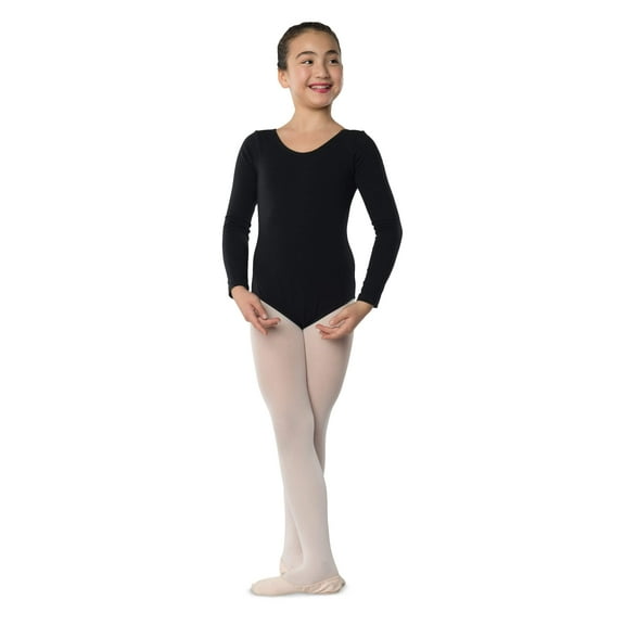 DanzNmotion by Danshuz Girl's L/S Leotard 6X-7 BLACK
