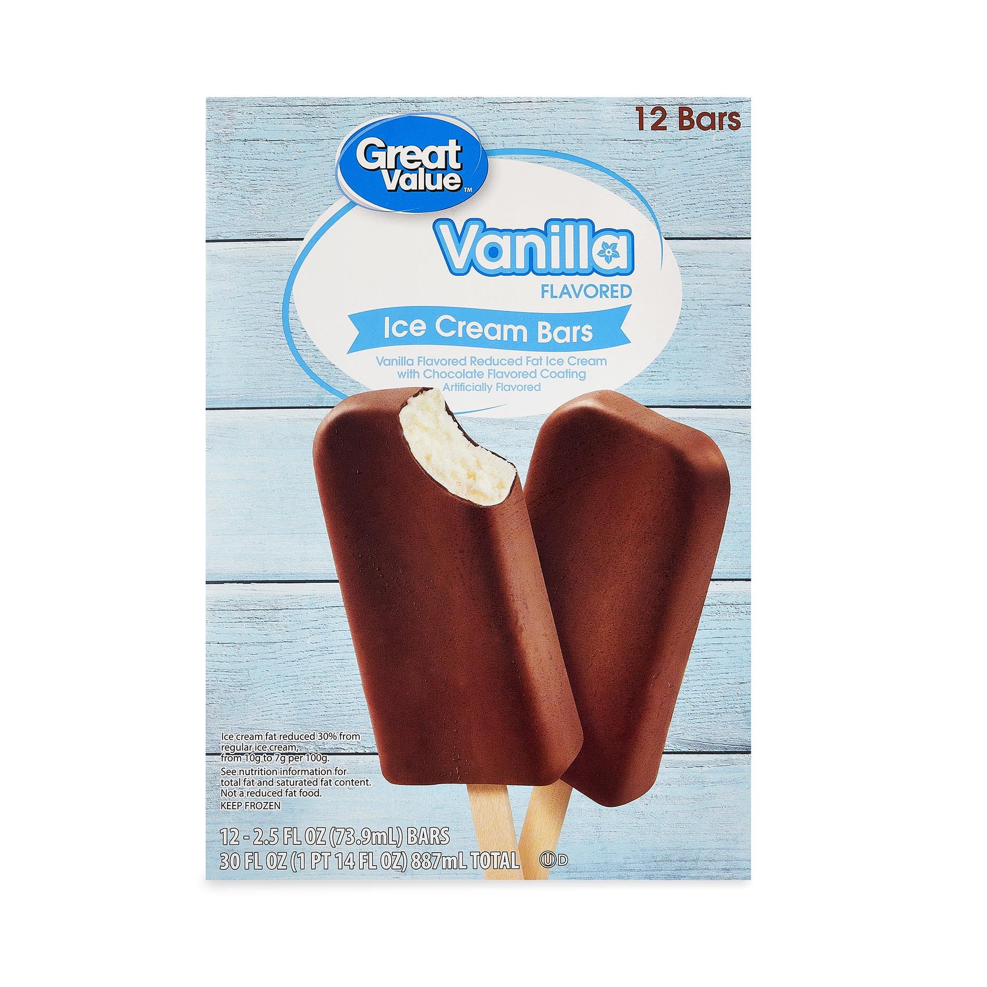 Great Value Reduced Fat Vanilla Ice Cream Bars, 2.5 fl oz, 12 Count
