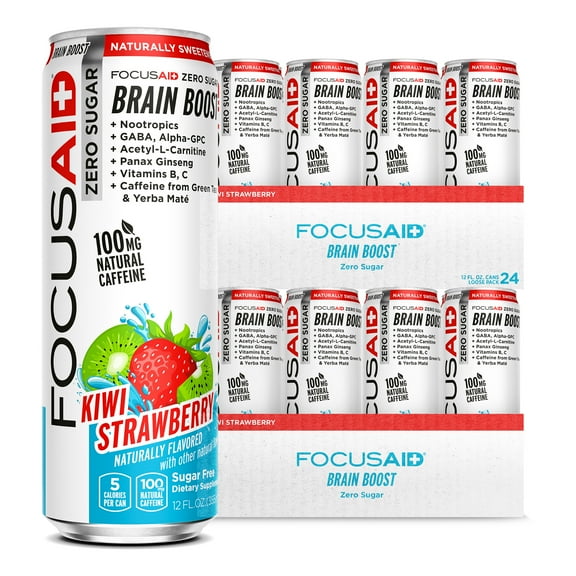 FOCUSAID ZERO SUGAR Nootropics Blend, Alpha-GPC, GABA, 100mg Natural Caffeine from Green Tea, Yerba Mate, Vitamin B-Complex, Keto-Friendly, No Artificial Sweeteners, 12 Fl Oz (Pack of 24)