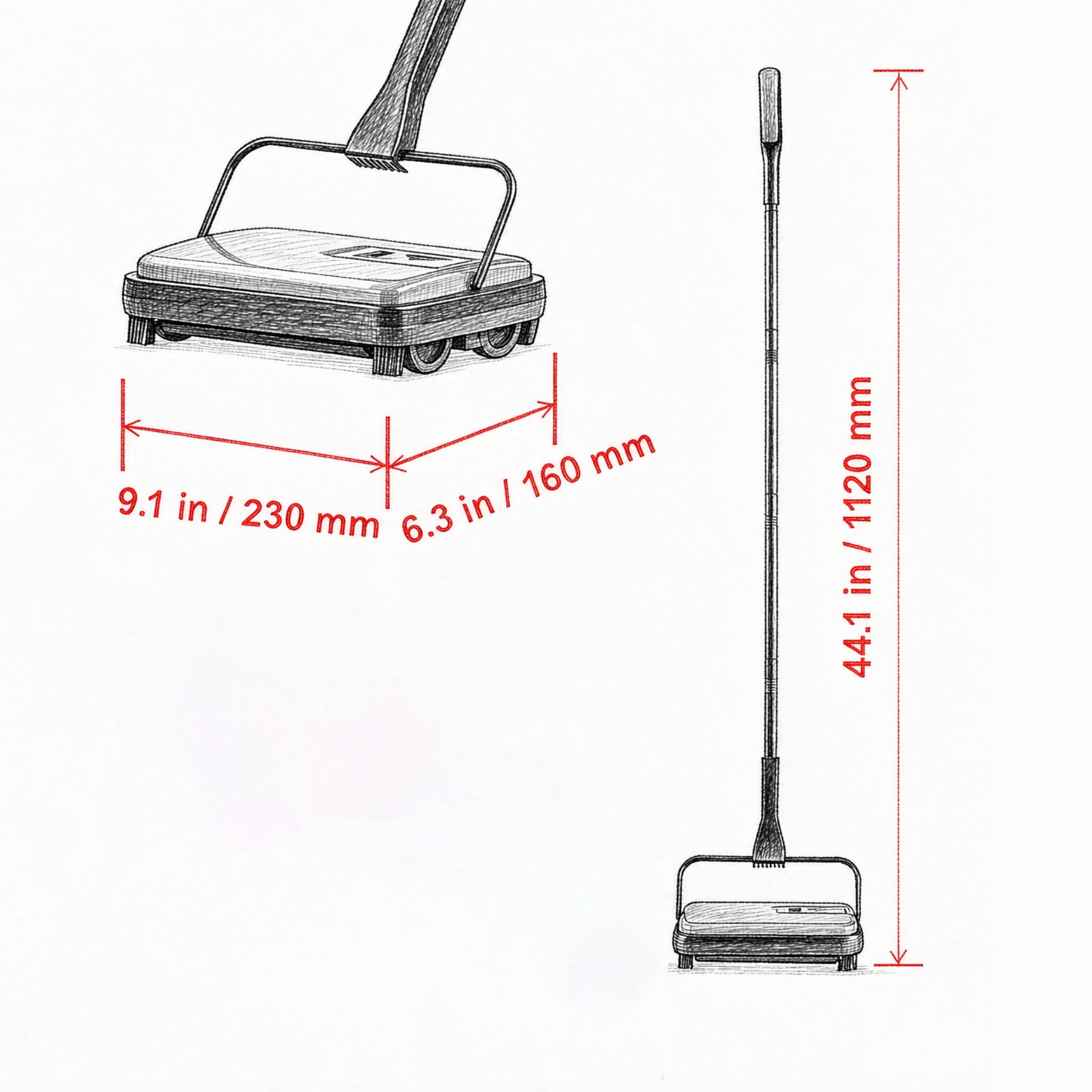 6.7" Manual Carpet Sweeper, Floor Sweeper with 300 ml Dustbin for Pet Hair & Home Office