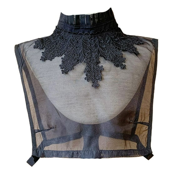 HeroNeo Women Elegant Sheer Organza False Collar Detachable Blouse Embroidery Leaves Lace Stand Ruffled Half Shirt Dickey Pullover Neck Cover