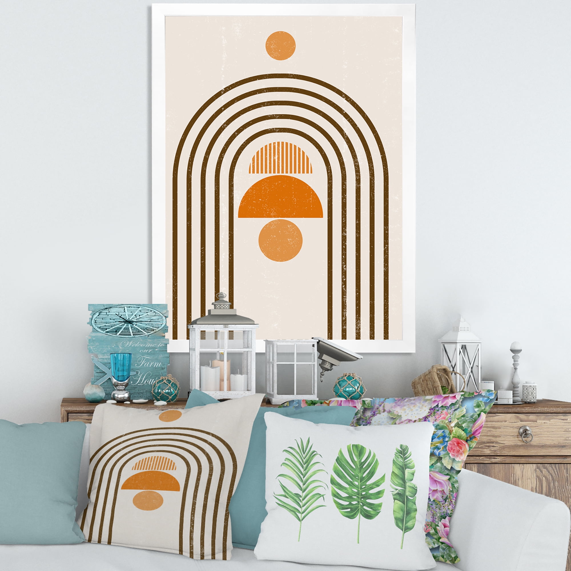 Designart 'Abstract Rainbow Moon and Sun In Earth Tones IV' Modern Framed Art Print
