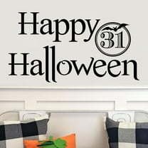 Happy Halloween with Bat Circle October 31 Vinyl Lettering Wall Decal Sticker Halloween Bats Stickers Tombstone Decals - Size: 16.5"H x 30"L - Color: Black