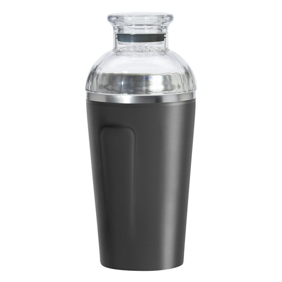 OGGI Shaker à Cocktail Isolé à Rainure - 16 Oz, Shaker en Acier Inoxydable à Double Paroi Isolé sous Vide, Couvercle en Tritan avec Passoire Intégrée, Mélangeur à Cocktail Idéal, Shaker à Martini, Shaker à Margarita, Noir