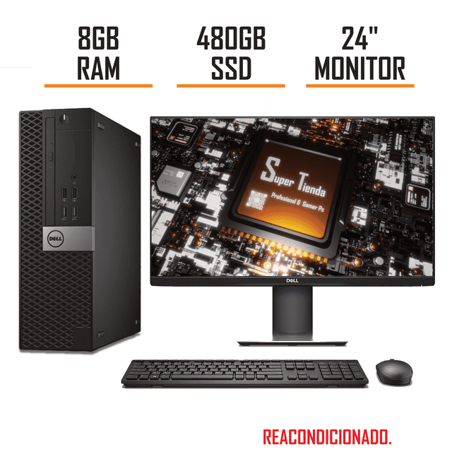 PC DELL OPTIPLEX Intel RAM 8GB SSD 480GB WIFI MONITOR 23.8" (Reacondicionado)