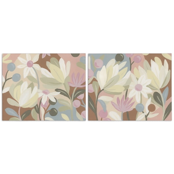 Stupell Industries Charming Muted Foliage Plants & Flowers Painting Wrapped Canvas Art Print Wall Art, 20 x 16, Set of 2