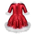 thumbnail image 4 of MSemis Kids Girls Christmas Modern Dance Shiny Metallic Dress Mid Sleeve Feather Hem Gowns, 4 of 4