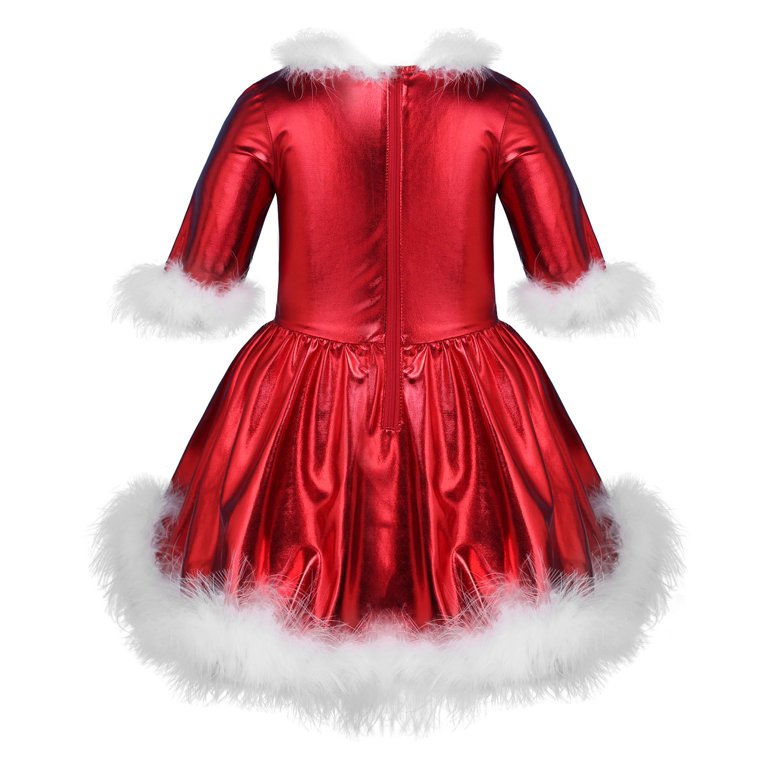 MSemis Kids Girls Christmas Modern Dance Shiny Metallic Dress Mid Sleeve  Feather Hem Gowns - Walmart.com