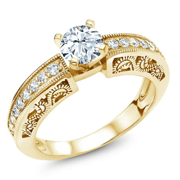 Gem Stone King 18K Yellow Gold Plated Silver White Zirconia Engagement Filigree Ring for Women (2.09 Cttw, Round 6MM, Gemstone Birthstone, Size 6)