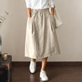 thumbnail image 5 of Cotton Linen Midi Skirts For Women Elastic Waist Button Detail A-Line Skirt Summer Casual Lounge Vacation Skirts With Pockets, 5 of 7