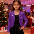 thumbnail image 5 of AWZXDE Girls Elegant Short Satin Jacket With Silver Foil Print Long Sleeve Girl Coat For Formal Party Dressy Cardigan Outerwear And Holiday Purple, 5 of 7