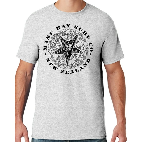 Mens Manu Bay Surf Company BLACK STARFISH T-shirt, Large Ash Grey