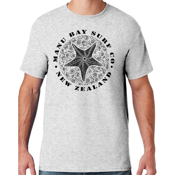 Mens Manu Bay Surf Company BLACK STARFISH T-shirt, Large Ash Grey