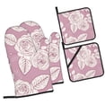 thumbnail image 2 of XMXT Waterproof Oven Mitts and Pot Holders Sets, White Hand Painted Roses Sets Kitchen Cooking Heat Resistant, 4 Pcs, 2 of 8