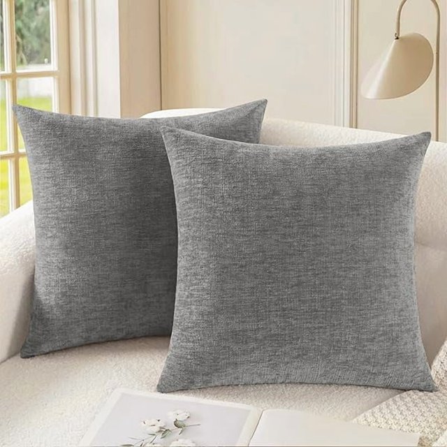 wonima44 CaliTime Throw Pillow Covers Decorative 22 X 22 Inches Pack of 2 Cozy Chenille Cushion Cases for Couch Sofa Bed Living Room Home Medium Grey