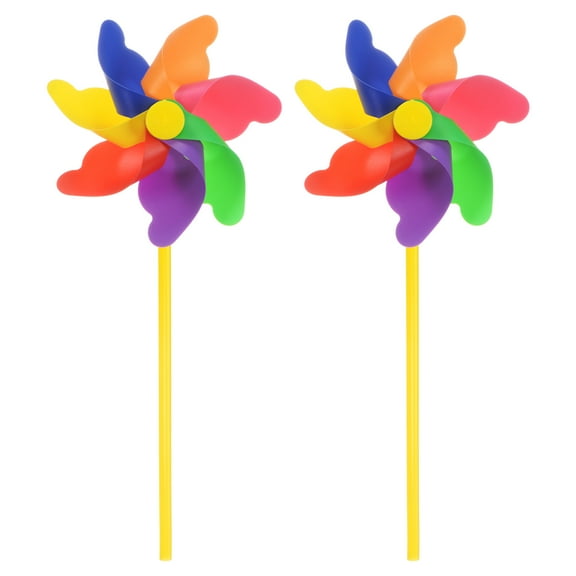 Uxcell 12.2 Inch Rainbow Pinwheels 7 Leaves Wind Plastic Windmill for Party Decorations Outdoor Lawn Yard, Iridescent