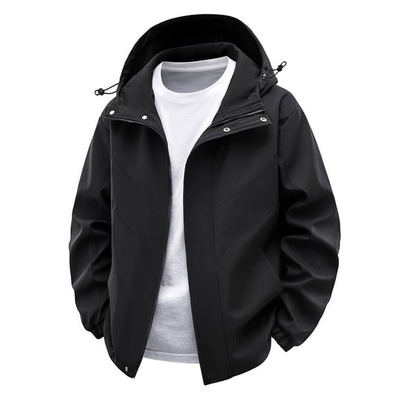 ZVAVZ Mens Color Block Rain Jacket Lightweight Zip Up Windbreakers Casual Waterproof Hooded Jackets Climbing Hiking Ski Jacket Black S