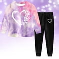 thumbnail image 2 of larppty Kids Toddler Girl Long Sleeve Bow Sweatshirt & Denim Straight Leg Jeans Pants Fall Winter Outfits Set (Purple,5-6 Years), 2 of 7