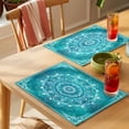 thumbnail image 4 of Boho Turquoise Flowers Placemats Set of 12 Abstract Vintage Ethnic Floral Place Mats Indoor Wipeable Table Mats Washable Cloth Dining Table Placemats for Kitchen Holiday Party Home Decor 13x19 Inch, 4 of 9