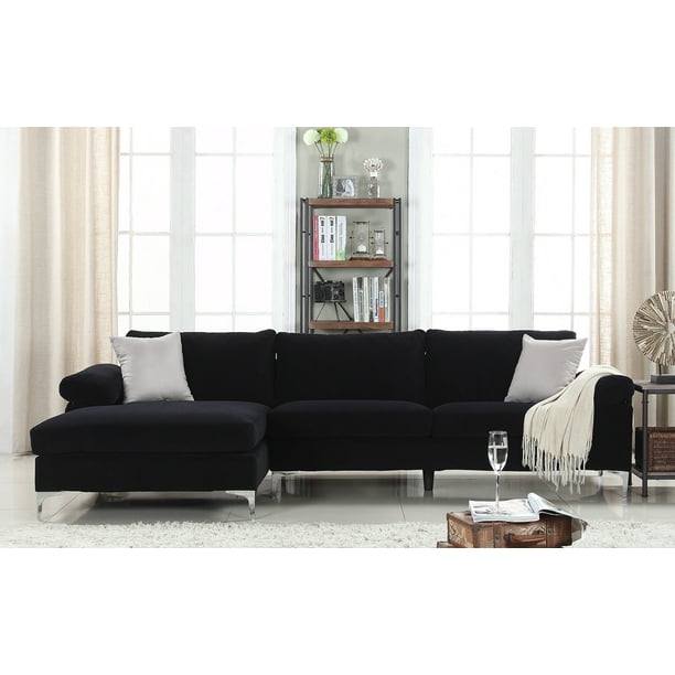 Modern Large Velvet Fabric Sectional Sofa, L-Shape Couch ...