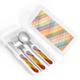 thumbnail image 4 of Cauagu Abstract Watercolors Tartan Print 3-Pieces Toddler Cutlery Set , Kids Silverware Set with Spoons Forks & Knife Stainless Steel Utensils for Kids Dishwasher Safe, 4 of 8