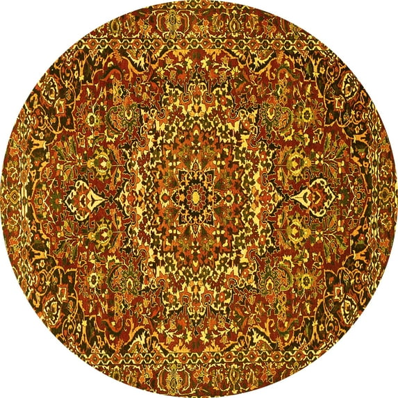Ahgly Company Machine Washable Indoor Round Persian Yellow Traditional Area Rugs, 3' Round