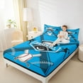 thumbnail image 4 of Feelyou Baseball Player Kids Queen Sheet Sets, Modern Ball Game Flat Sheet, Blue Cartoon Sports Theme Queen Fitted Sheet, Luxury Bedroom Decor, 4pcs, 4 of 7