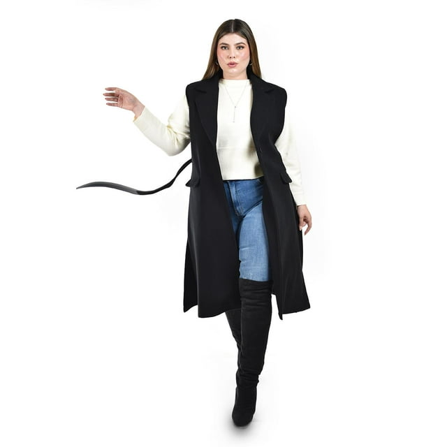 Chaleco largo con cinto Roman Fashion /Tallas Extras, 3018 (Negro) negro 40