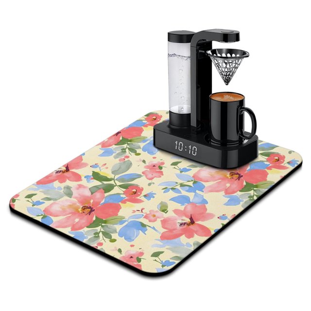 18x24 Inch Dish Drying Mat - Charming Watercolor Floral Pattern - Microfiber for Maximum Absorbency